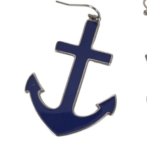 𝅺Anchor Pierced Earrings Enamel Blue & Silver - Picture 2 of 5